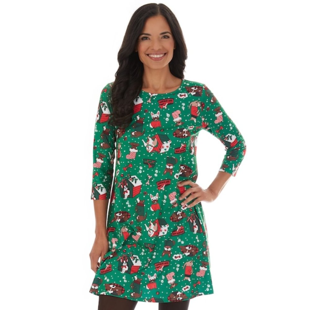 Dress Works NWT Puppy Dog Christmas Holiday Swing PS Petite Small